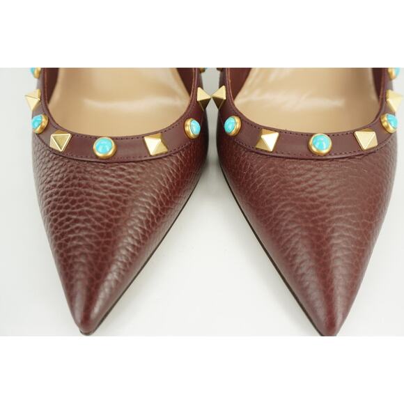 Valentino Brown Leather Rockstud Rolling Pointy Pumps - Picture 8 of 12